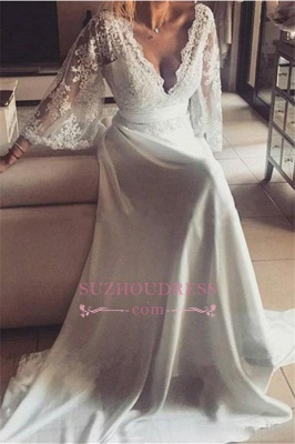 A-Line Elegant Formal Dress  Lace Long V-Neck Chiffon Evening  Dresses_3