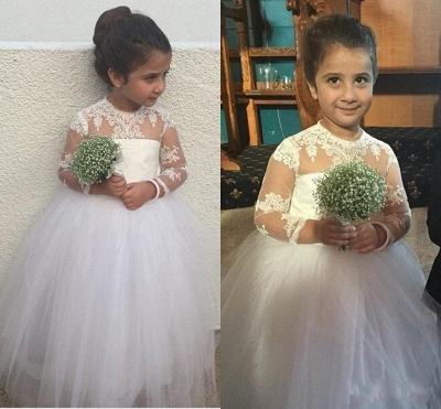 New Long Sleeve Lace Flower Girl Dresses Cute Tulle Ball Gown Little Princess Gown BA6961_3