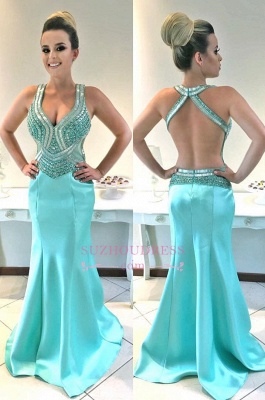 Sexy Sleeveless Crystals Open Back Evening Dresses |  Mermaid Straps Prom Dress_2