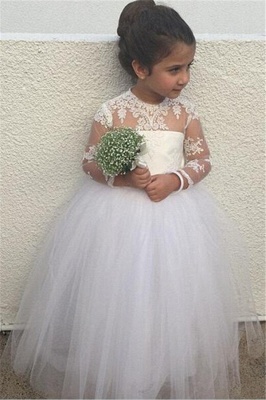 New Long Sleeve Lace Flower Girl Dresses Cute Tulle Ball Gown Little Princess Gown BA6961_1