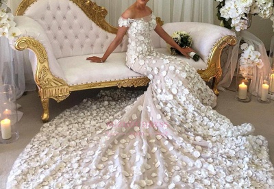 Appliques Mermaid Wedding Dresses | Off-the-Shoulder 3D-Flowers Bridal Gowns_1