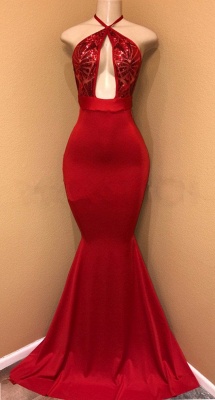 Halter Sexy Open Front Red Prom Dresses | Mermaid  Long Evening Dress_1
