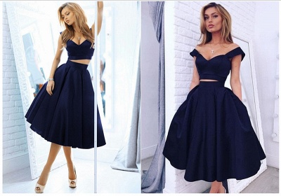 A-Line Knee Length Cocktail Dress Two Piece Off the Shoulder Summer Homecoming Dresses BA3609_3