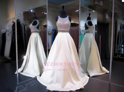 A-line Two Piece Evening Dress  Sleeveless Jewel Beads Sexy Zipper Prom Dress_1