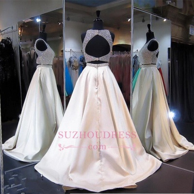 A-line Two Piece Evening Dress  Sleeveless Jewel Beads Sexy Zipper Prom Dress_4