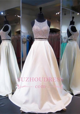 A-line Two Piece Evening Dress  Sleeveless Jewel Beads Sexy Zipper Prom Dress_2
