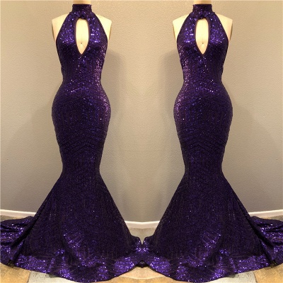 High Neck Sequins Prom Dress with Keyhole | Mermaid Sleeveless Sexy  Prom Dresses_3