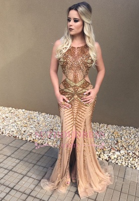 Mermaid Crystal Prom Dress | Front Aplit Sleeveless Evening Dresses_3