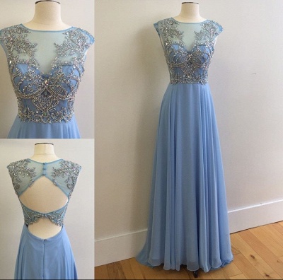 Sky Blue Prom Dresses Sparkly Crystals Open Back Long Evening Dress CE046_3