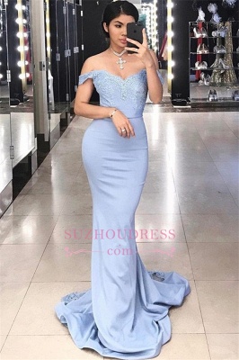 Lace Off-the-shoulder Mermaid Evening Dress  | Appliques SWeep Train Prom Dresses_3