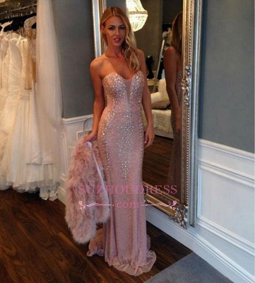 Crystal Pink Luxury Sweep-Train Sheath Sweetheart Prom Dress_1