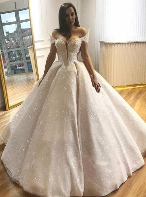 Affordable Sequins Ball Dresses Wedding Dresses Off The Shoulder Beading Bridal Gowns Online_1