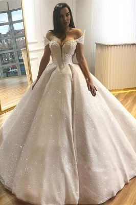 Affordable Sequins Ball Dresses Wedding Dresses Off The Shoulder Beading Bridal Gowns Online_3