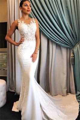 Tempting Appliques Lace Wedding Dresses Sleeveless Mermaid Bridal Gowns On Sale_1