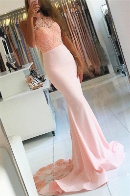 Pink Halter Open Back Prom Dresses Backless Mermaid Sexy Evening Dress  BA5453_3