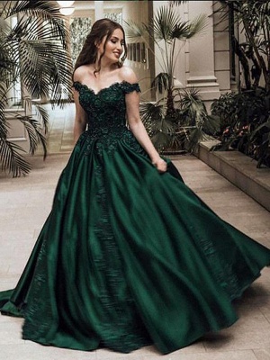 Dark Green Off the Shoulder Appliques Evening Dresses |  Ball Gown Formal Dresses_3