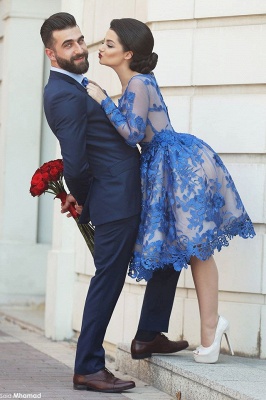 Cute Long Sleeve Royal Blue Homecoming Dress Custom Made Knee Length Plus Size Evening Dress MH040_3