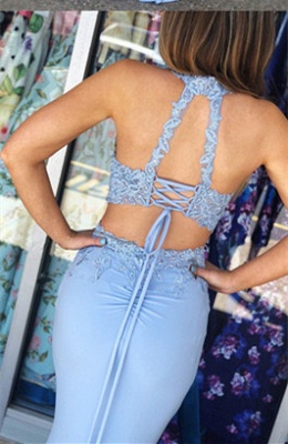 Sexy Blue Two-Pieces Evening Dresses  | Mermaid Open Back Prom Dresses_3