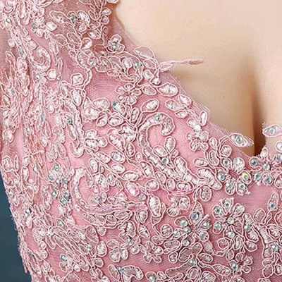 Lace Floral Appliques Evening Dresses  Sleeveless Long Prom Dresses_3