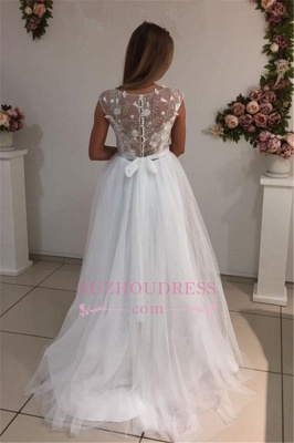 A-Line Elegant Bride Dress  Cap Sleeves Appliques White Tulle Wedding Dresses_1