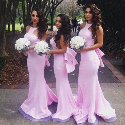 Sexy Mermaid Pink Backless Bridesmaid Dresses Hlater Custom Made Long Gowns_4