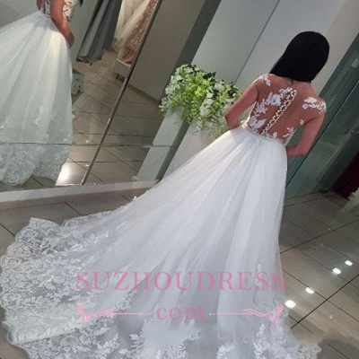 A-Line White Romantic Cap-sleeve Lace Wedding Dresses_1