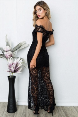 Black Off Shoulder Lace Evening Dresses |  Lace Sheath Ankle Length Formal Dress_3