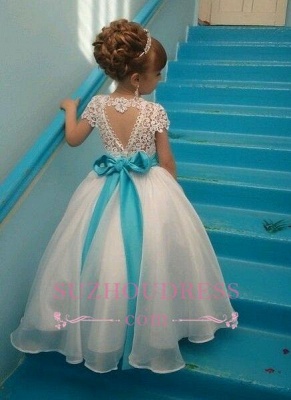 Blue Sash Short Sleeves Crystals Girls Pageant Dress Puffy Tulle Flower Girl Dresses BA3744_1