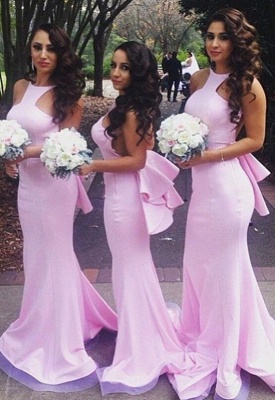 Sexy Mermaid Pink Backless Bridesmaid Dresses Hlater Custom Made Long Gowns_1
