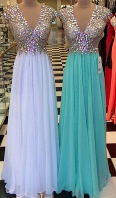V-Neck Sparkly Crystal Backless Prom Dresses Stunning Halter Chiffon  Evening Dresses CJ0067_1