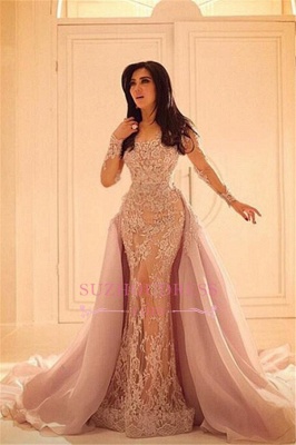 Luxurious Overskirt Long Sleeves Mermaid Prom Gowns Lace Sexy  Evening Dresses BA0579_1