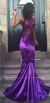 Sexy Halter Mermaid Purple Evening Gown Appliques Lace Open Back Sleeveless Prom Dress  JJ0135_3