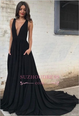 Black Backless  Formal Dresses  Sleeveless V-neck Straps A-line Sexy Prom Dress SP0342_4