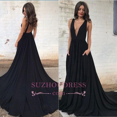 Black Backless  Formal Dresses  Sleeveless V-neck Straps A-line Sexy Prom Dress SP0342_1