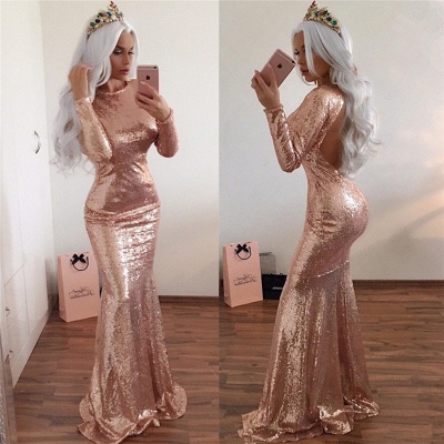 Backless Shiny Sequins Sexy  Prom Dresses | Long Sleeve Sheath Evening Gown_3