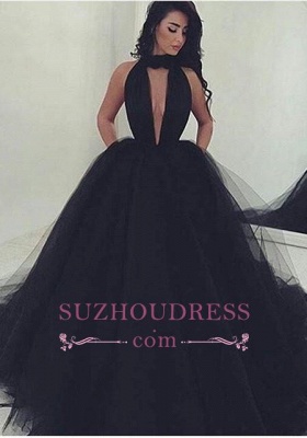 Gorgeous High Neck Keyhole Prom Dresses  Black Puffy Tulle Popular Evening Dress BA4184_2