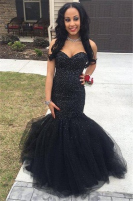 Sweetheart Mermaid Black Tulle Prom Dress  Sleeveless Sexy Evening Gown BA5052_3