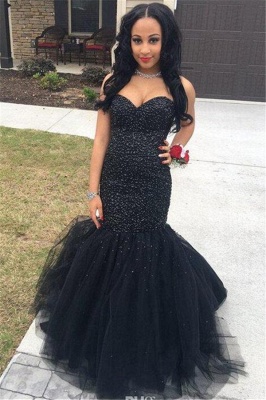 Sweetheart Mermaid Black Tulle Prom Dress  Sleeveless Sexy Evening Gown BA5052_1