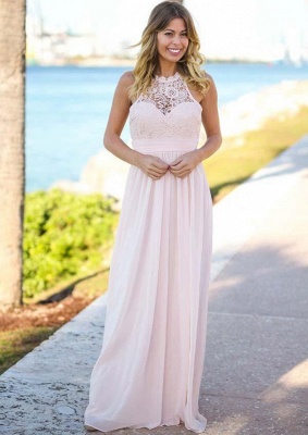 Open Back Pink Lace Chiffon Bridesmaid Dress | Sleeveless Sexy Dresses for Maid Of Honor_1