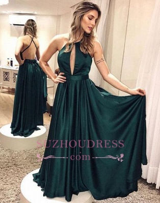 Elegant Simple Backless Dark-green Cross-criss Formal Dress_1