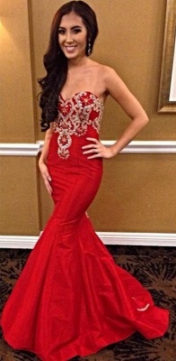 Bright Red Sweetheart  Prom Dresses Mermaid Strapless Popular New Evening Dress_1