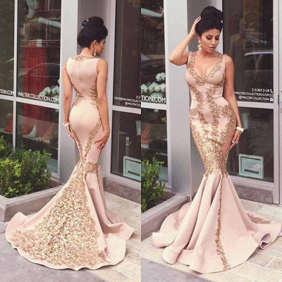 Sexy Mermaid Applique Evening Gown Sleeveles Zipper Sweep Trian  Prom Dress NB042_3