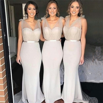 V-neck Sheer Tulle Sexy Bridesmaid Dresses  | Sheath Sleeveless Maid Of Honor Dress_3