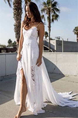 Simple A-line Lace Beach Wedding Dresses  | Spaghetti Straps Sexy Bridal Gowns_1