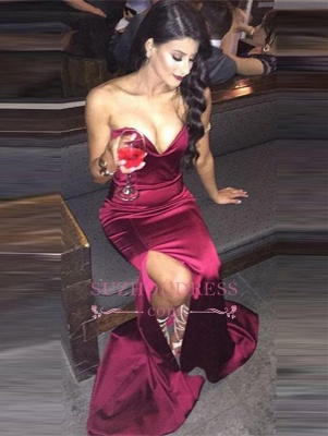 Sweetheart Front-Split Sleeveless Mermaid Burgundy Modest Prom Dress SP0131_3
