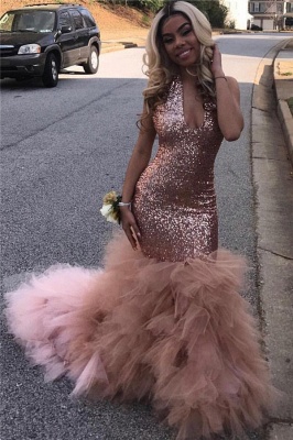 Shiny Sequins Ruffle Prom Dress  2019 | Halter Mermaid Tulle Sexy Graduation Dress bc1836_4