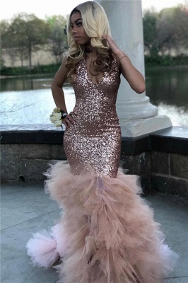 Shiny Sequins Ruffle Prom Dress  2019 | Halter Mermaid Tulle Sexy Graduation Dress bc1836_1
