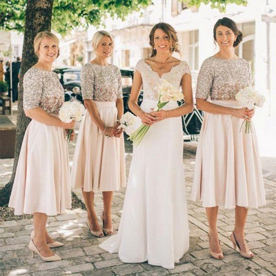 Silver Top Half Sleeves Short Bridesmaid Dress |   Baby Pink Bridesmaid Dress Online_3