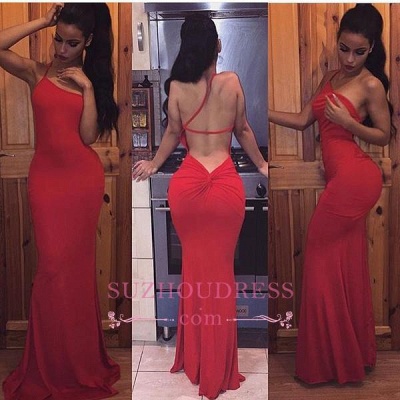 Bodycon Long Spaghetti-Strap Sexy Sleeveless Red Prom Dress BA3794_1