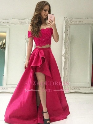 Sexy Two Pieces A-line Prom Dresses  | Hi-Lo Off the Shoulder Lace Evening Dress_3